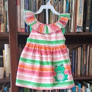 Bonnie Jean Multicolor Striped Dress And Shorts with Frog Applique